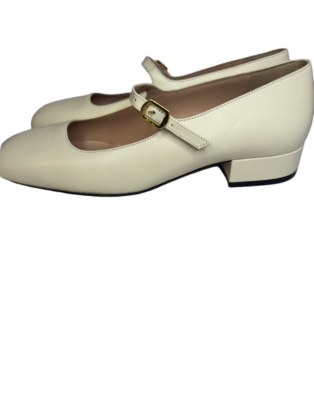 Bally Belkys Mary Jane Buckle-Strap Calf Leather Square Toe Ivory Pumps Size 39